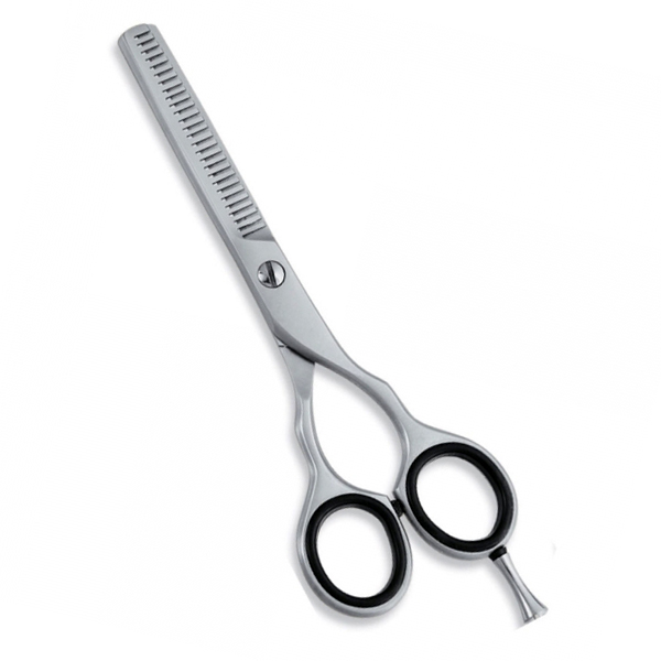 Thinning Scissor. Double Blade Teeth. Plastic Handle. Satin Finish.