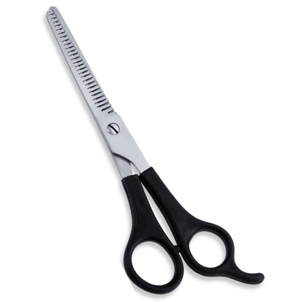 Thinning Scissor. Double Blade Teeth. Plastic Handle. Satin Finish.