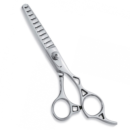 Thinning Scissor. Double Blade Teeth. Plastic Handle. Satin Finish.