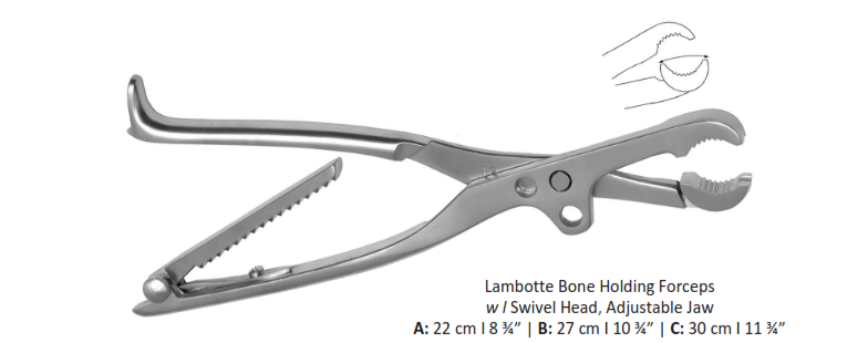 Lambotte Bone Holding Forceps Swivel Head Adjustable Jaw