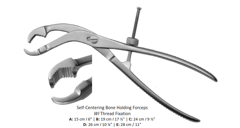 Self Centering  Bone Holding Forceps with Thread Fixation