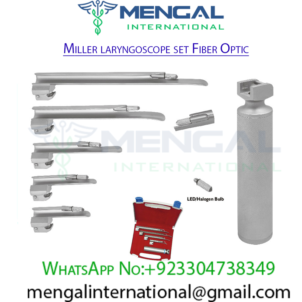 Miller Conventional laryngoscope Set Fiber Optic With battery handle