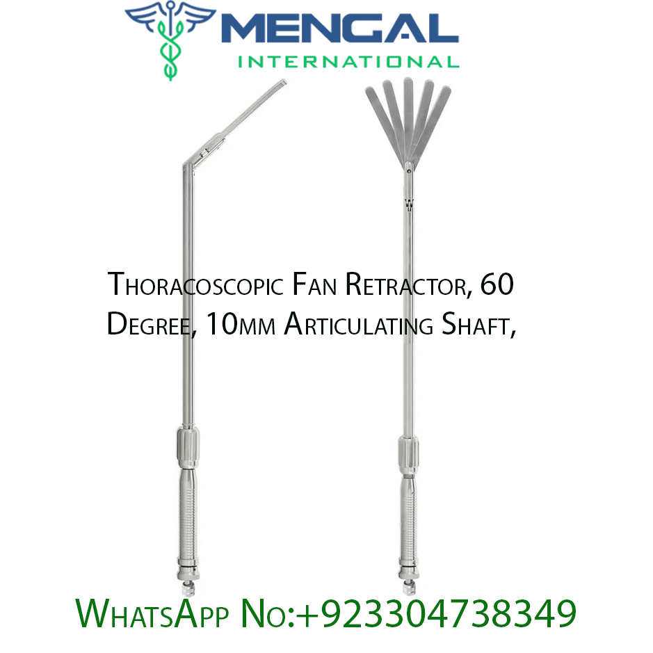 Thoracoscopic Fan Retractor, 60 Degree, 10mm Articulating Shaft, 5 Blades, 36cm Working Length, Stainless Steel, Total Length 49cm