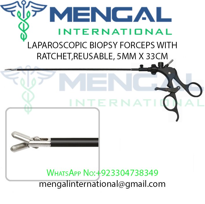 LAPAROSCOPIC BIOPSY FORCEPS  WITH RATCHET,REUSABLE, 5MM X 33CM