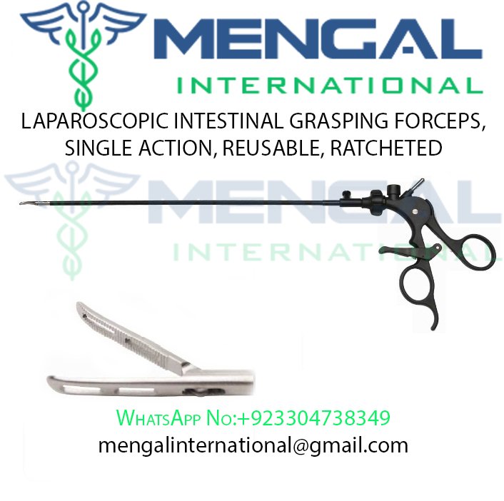 LAPAROSCOPIC INTESTINAL GRASPING FORCEPS, SINGLE ACTION, REUSABLE, RATCHETED