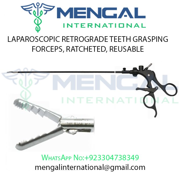 LAPAROSCOPIC RETROGRADE TEETH GRASPING FORCEPS, RATCHETED, REUSABLE