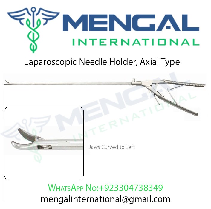 Laparoscopic Needle Holder, Axial Type Jaws Curved to left