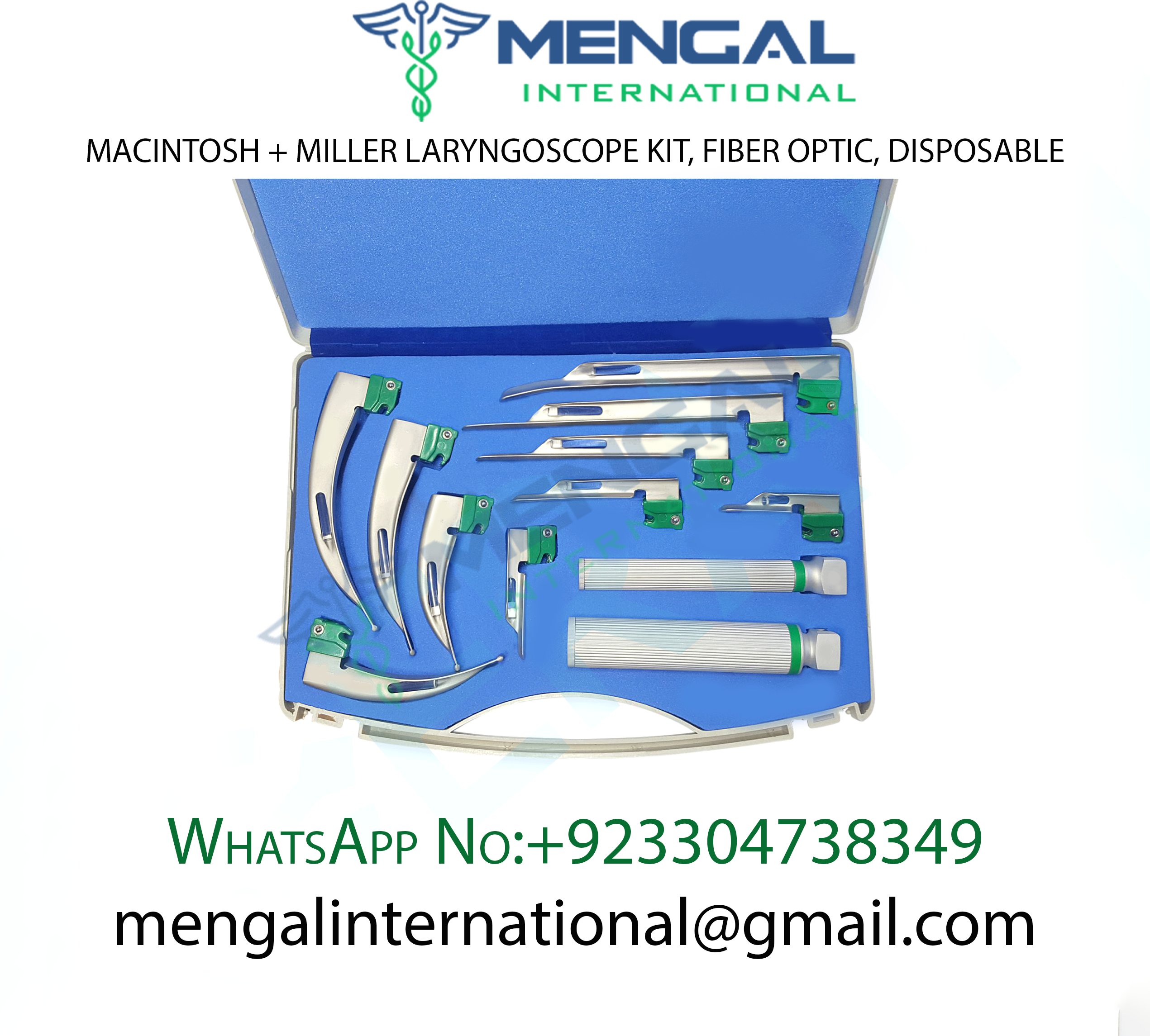 MACINTOSH + MILLER LARYNGOSCOPE KIT, FIBER OPTIC, DISPOSABLE