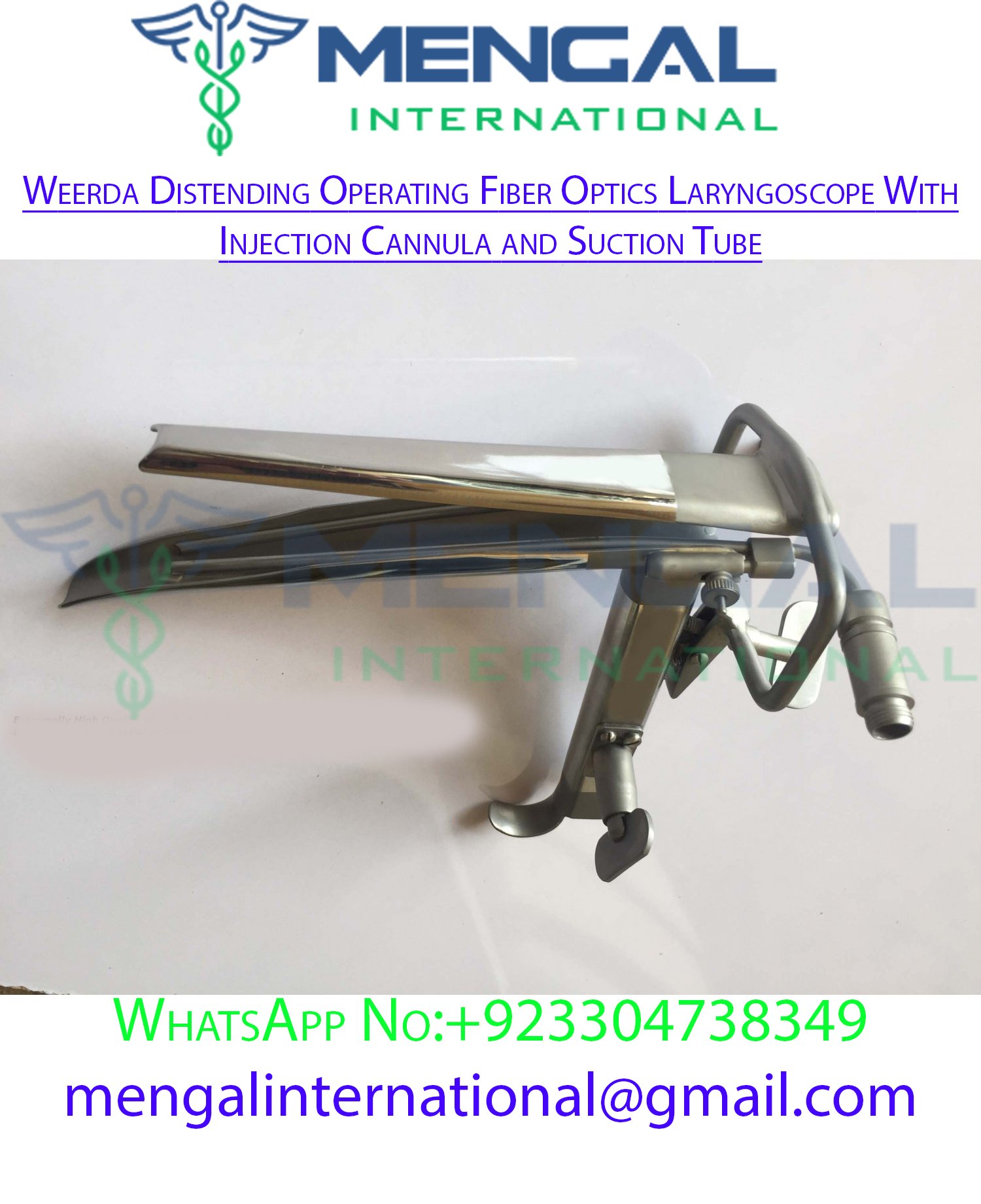 Weerda Distending Operating Fiber Optics Laryngoscope With Injection Cannula and Suction Tube