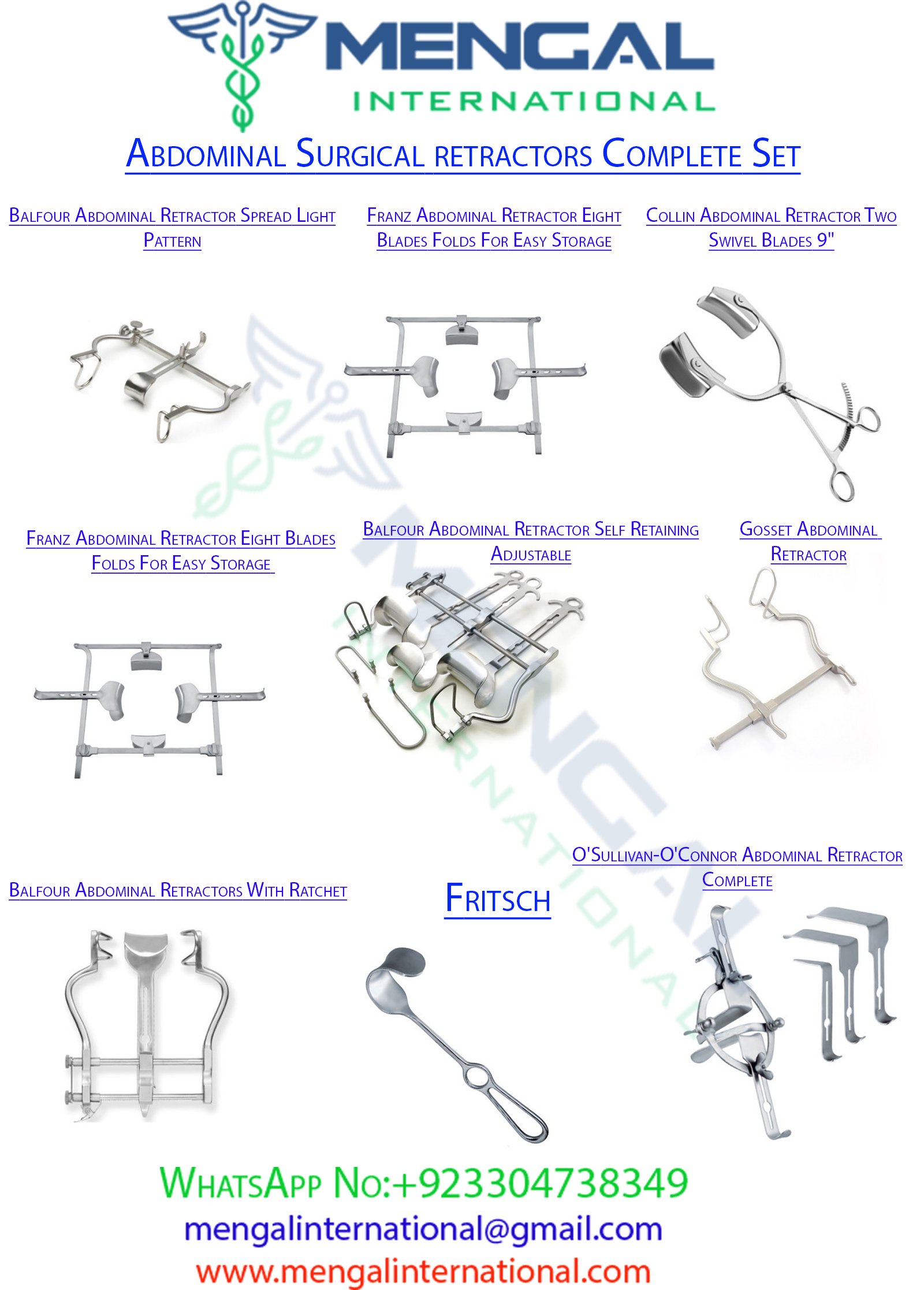 Abdominal Surgical Retractors Complete Set