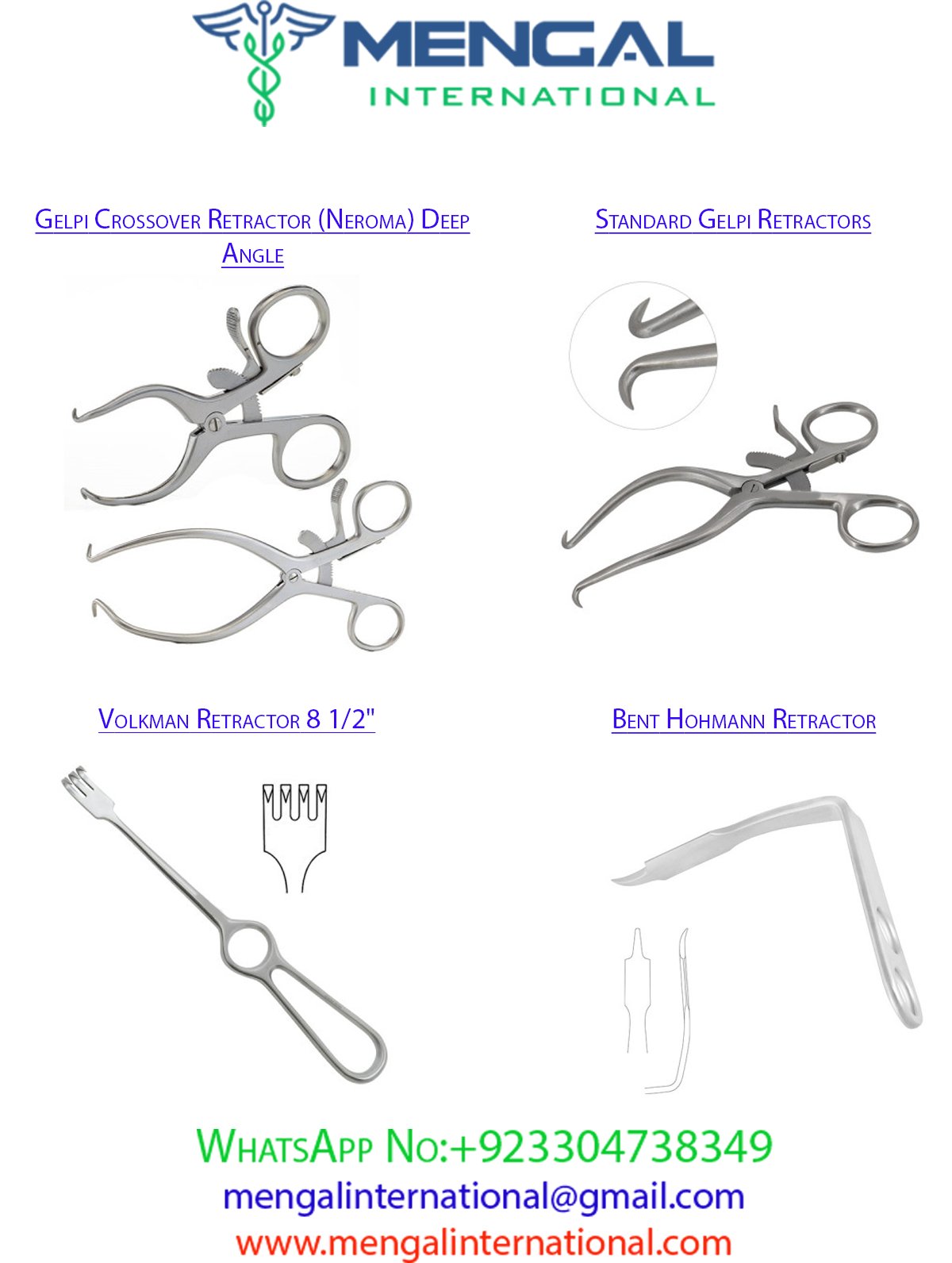 Most Commonly Used Surgical Retractors-Bent Hohmann Retractor-Standard Gelpi Retractors-Volkman Retractor 8 1/2″-Gelpi Crossover Retractor (Neroma) Deep Angle