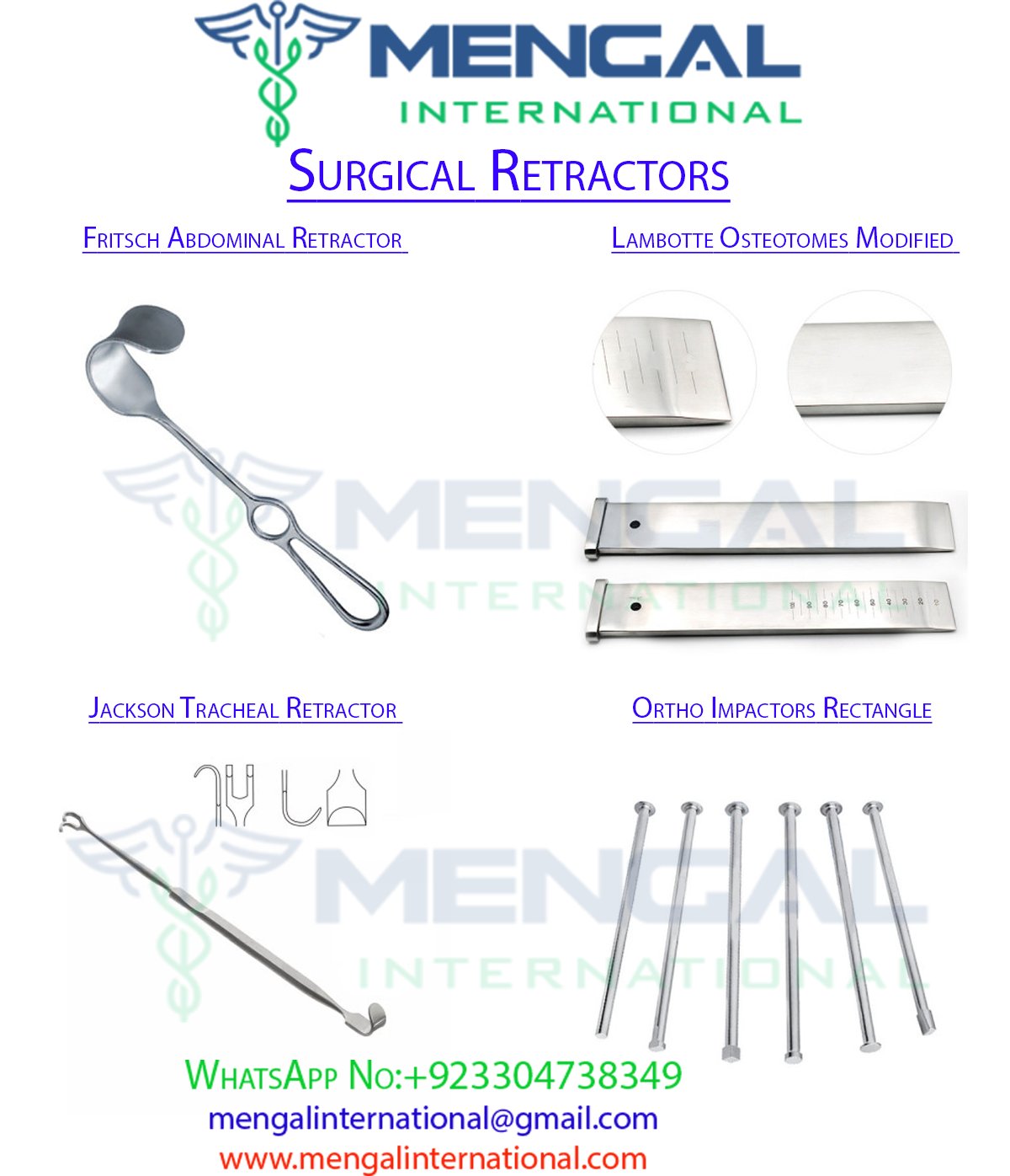 Fritsch Abdominal Retractor-Lambotte Osteotomes Modified-Jackson Tracheal Retractor-Ortho Impactors Rectangle