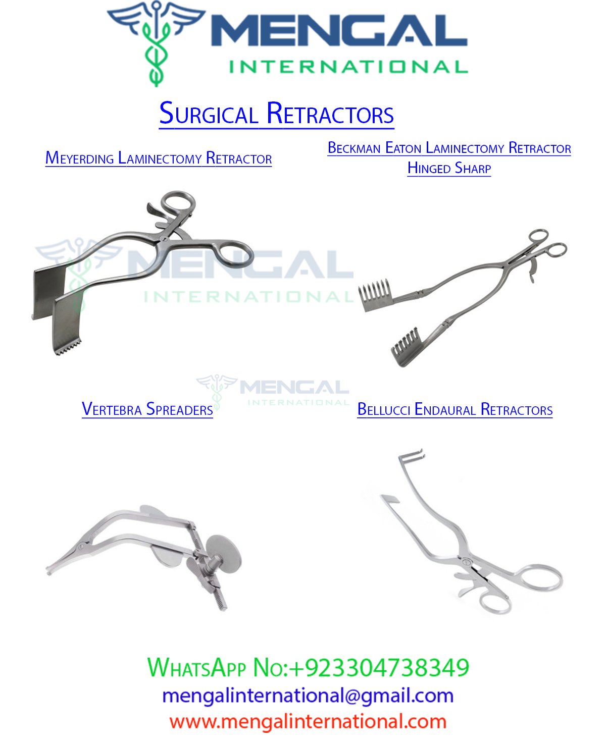 Meyerding Self Retaining Retractor-Beckman Eaton Laminectomy Retractor Hinged Sharp-Vertebra Spreaders-Bellucci Endaural Retractors