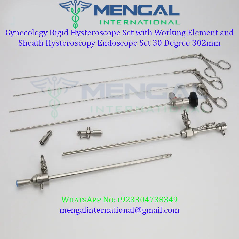 Gynecology Rigid Hysteroscope Set with Working Element and Sheath Hysteroscopy Endoscope Set 30 Degree 302mm