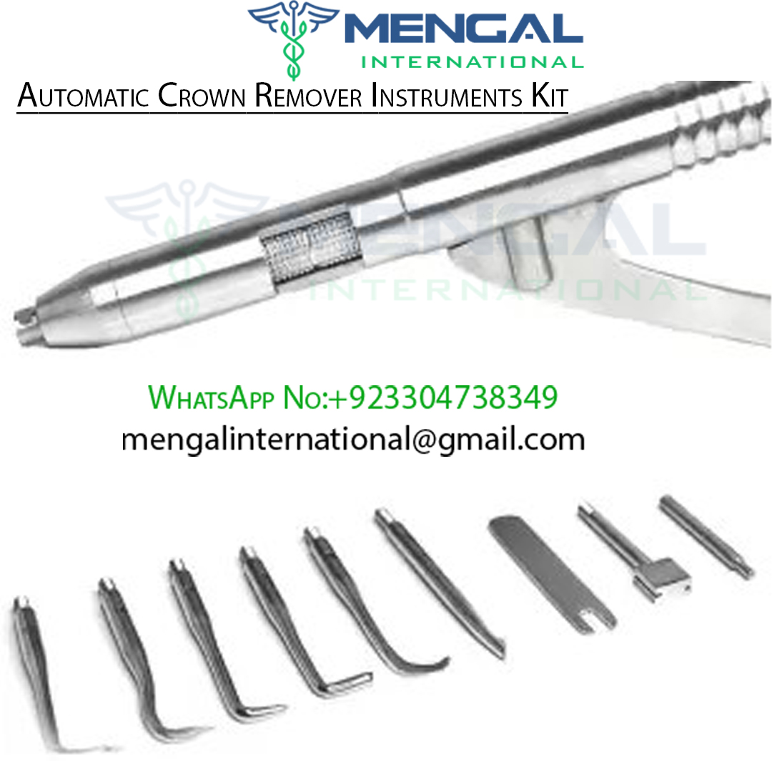 SS WHITE- Dental Automatic Crown Remover Gun Type Spring Loaded 11 Pcs Set, Rust Free, Stainless Steel, Autoclavable Surgical Instruments Crown Remover