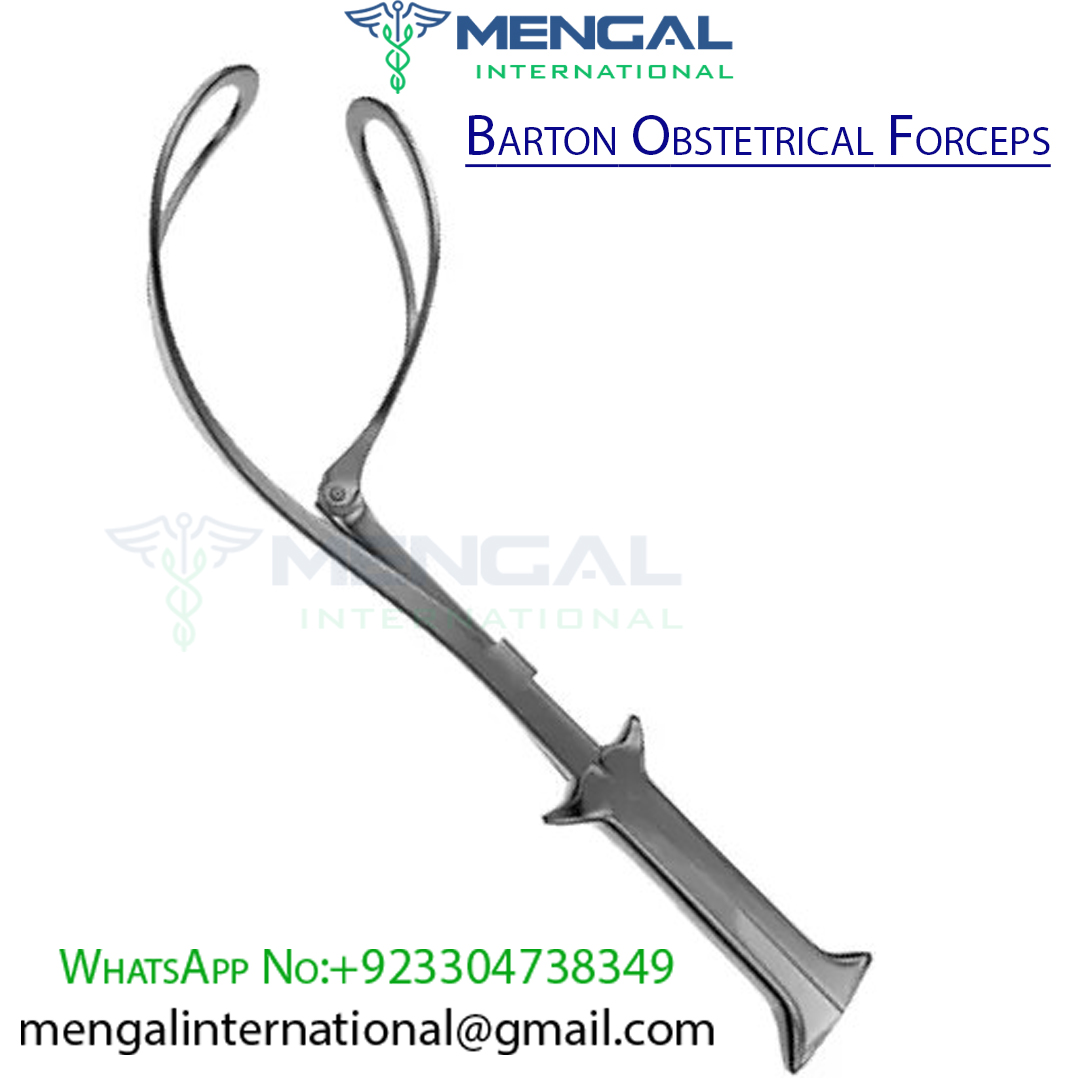 Barton Obstetrical Forceps,  Angled, Blunt Hinged Blade, Premium