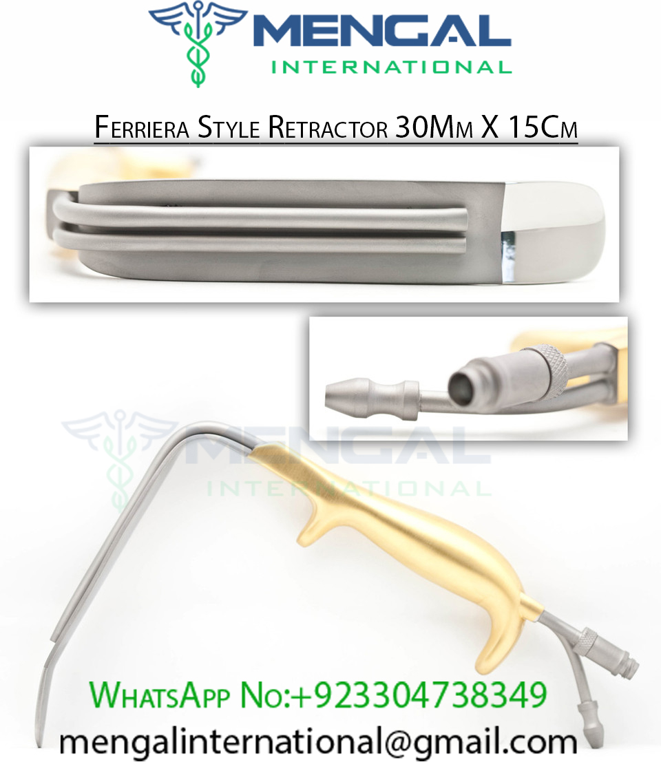 Fiber Optic Ferriera Style Breast Insulated Retractor plastic Surgery instrument with light guide and suction tube