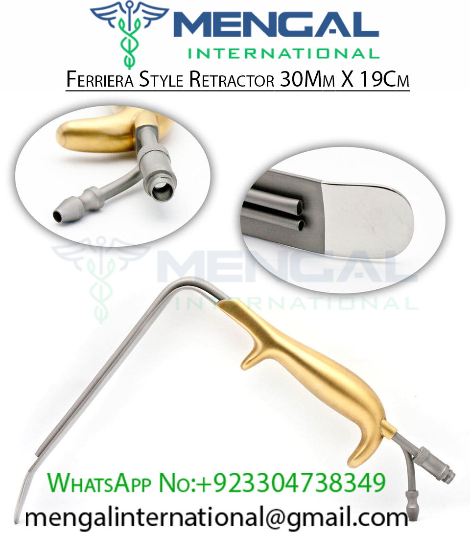 Fiber Optic Ferriera Style Breast Insulated Retractor plastic Surgery instrument with light guide and suction tube