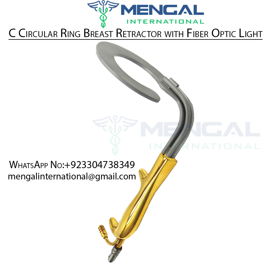 C Circular Ring Breast Retractor with Fiber Optic Light Guide and Suction