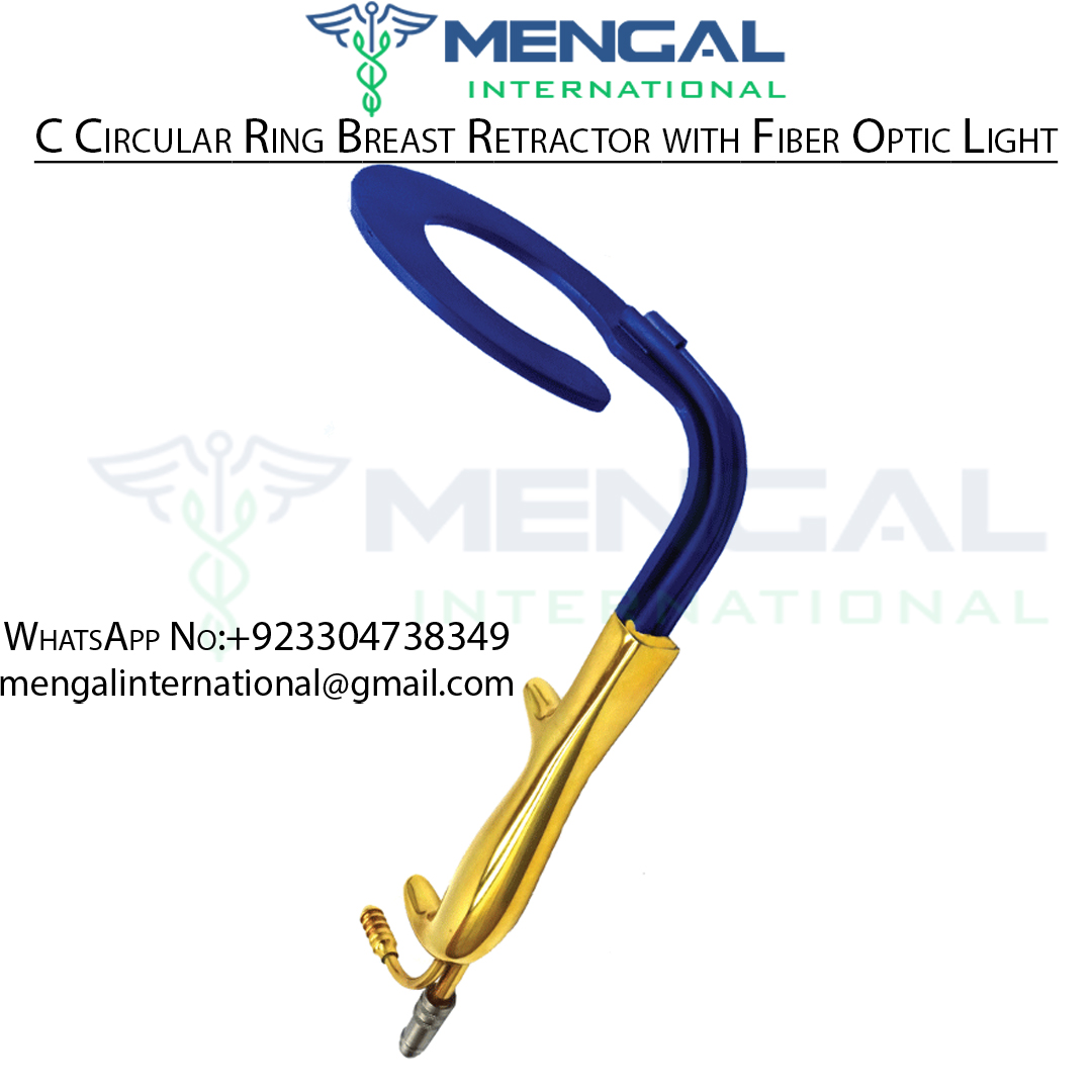 C Circular Ring Breast Retractor with Fiber Optic Light Guide and Suction