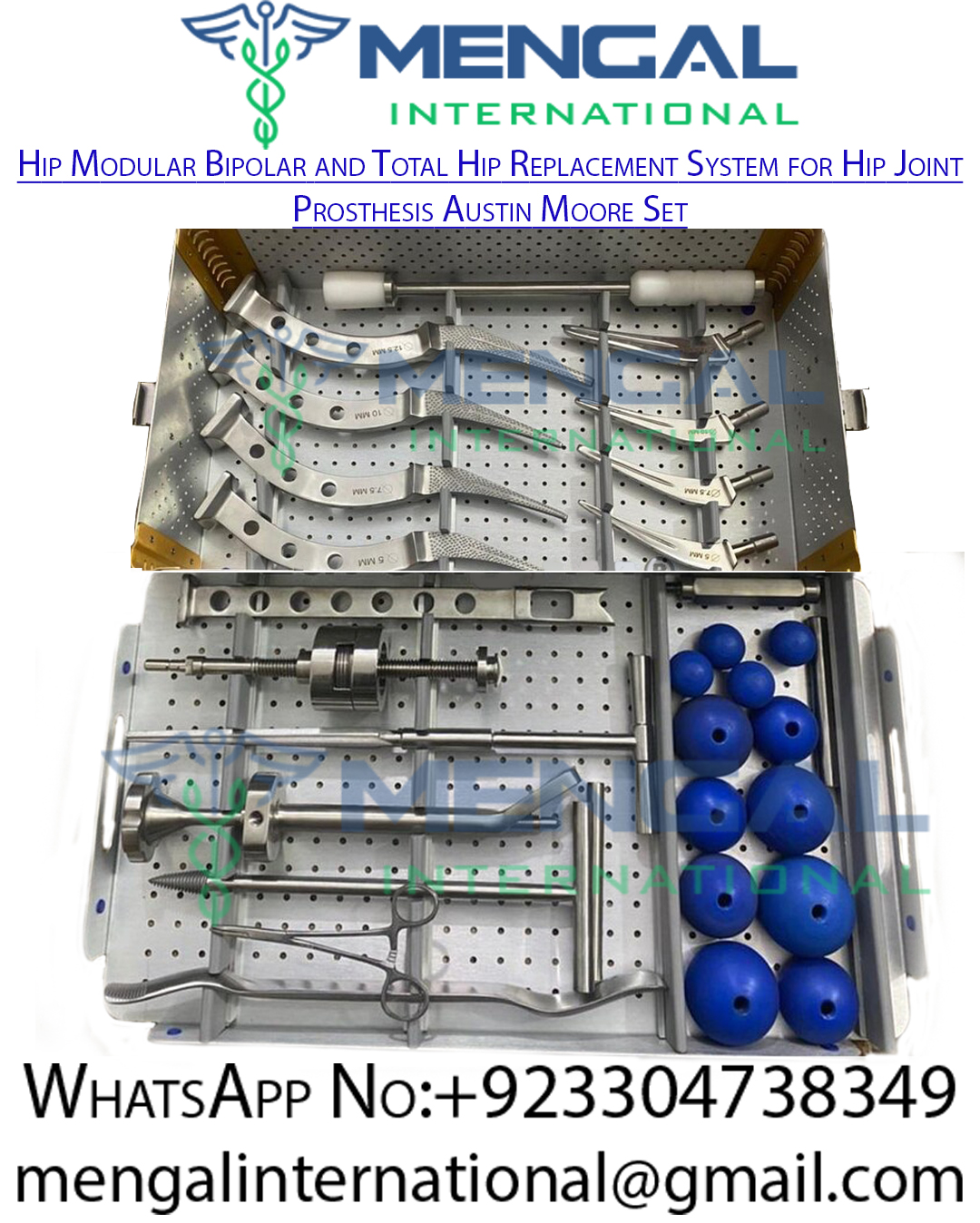 Hip Modular Bipolar and Total Hip Replacement System for Hip Joint Prosthesis Austin Moore Set