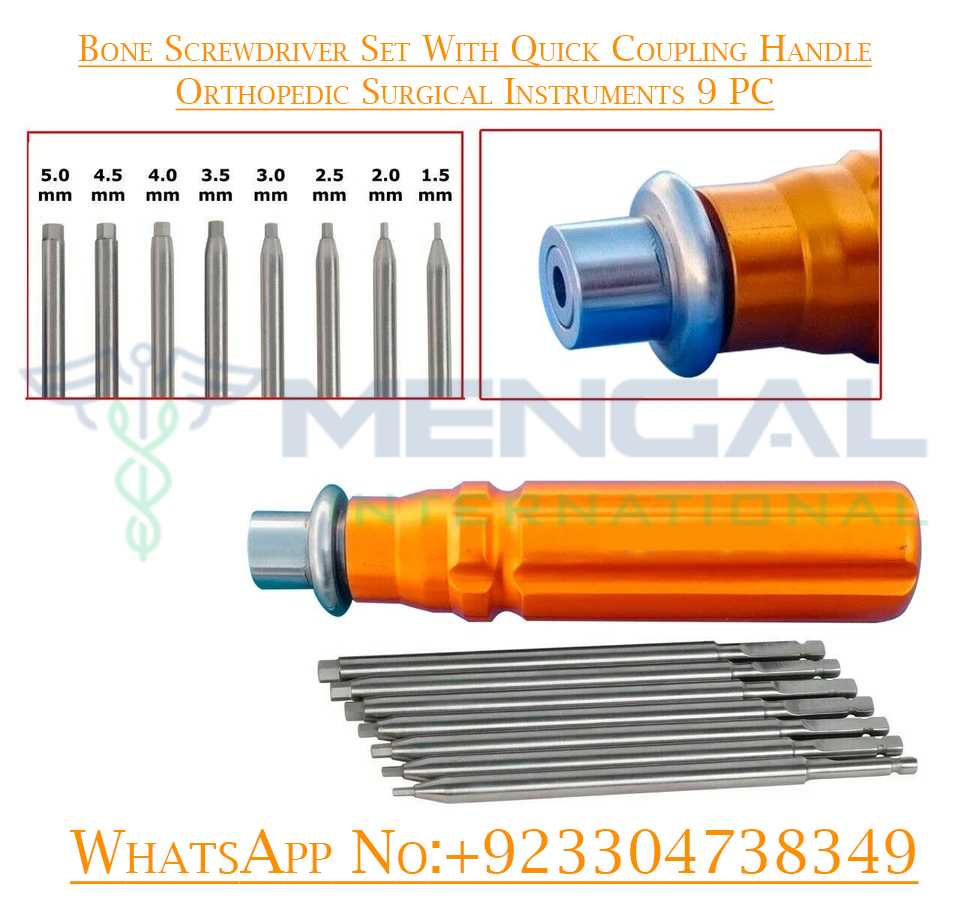 Bone Screwdriver Set With Quick Coupling Handle Orthopedic Surgical Instruments 9 PC