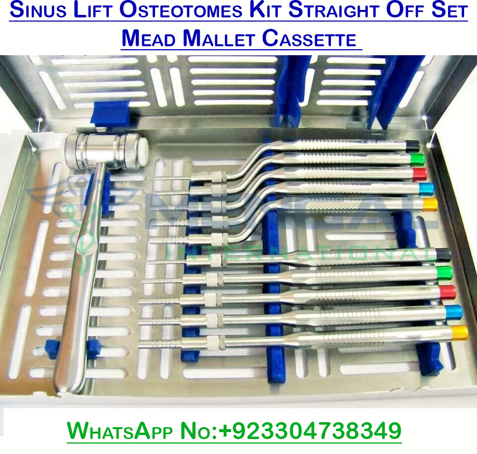 Sinus Lift Osteotomes Kit Straight Off Set Mead Mallet Cassette Dental implant