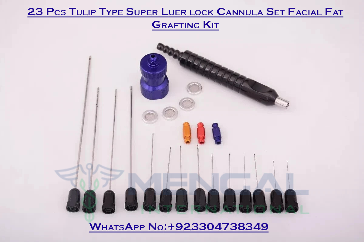23 Pcs Tulip Type Super Luer lock Cannula Set Facial Fat Grafting Kit