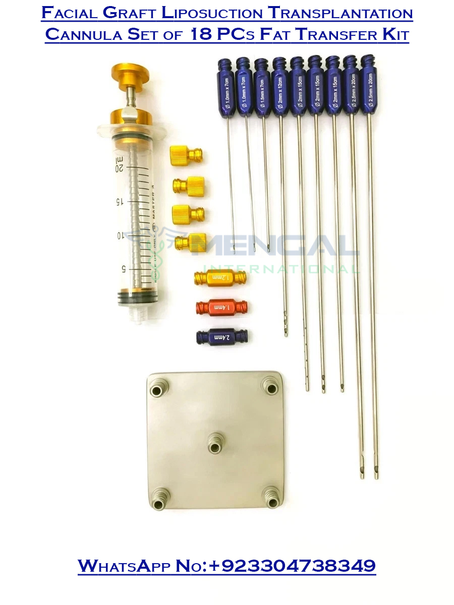 Facial Graft Liposuction Transplantation Cannula Set of 18 PCs Fat Transfer Kit