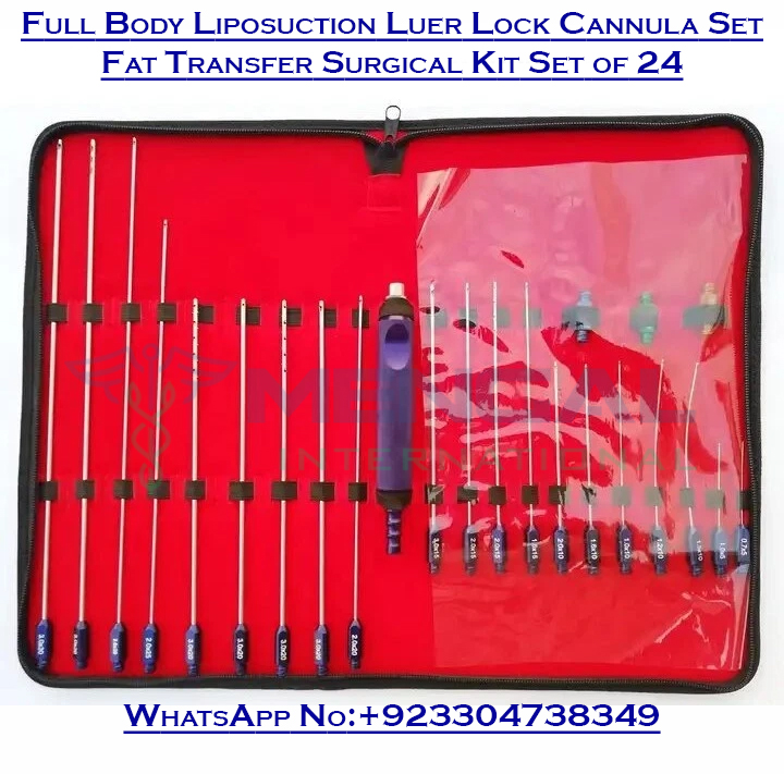 Full Body Liposuction Luer Lock Cannula Set Fat Transfer Surgical Kit Set of 24