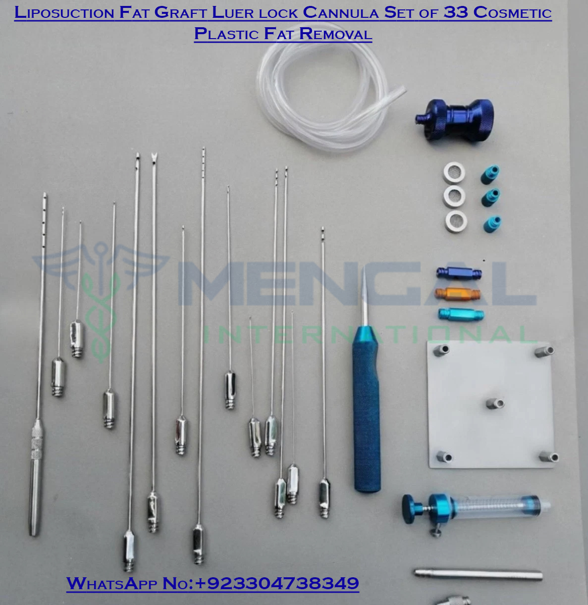 Liposuction Fat Graft Luer lock Cannula Set of 33 Cosmetic Plastic Fat Removal