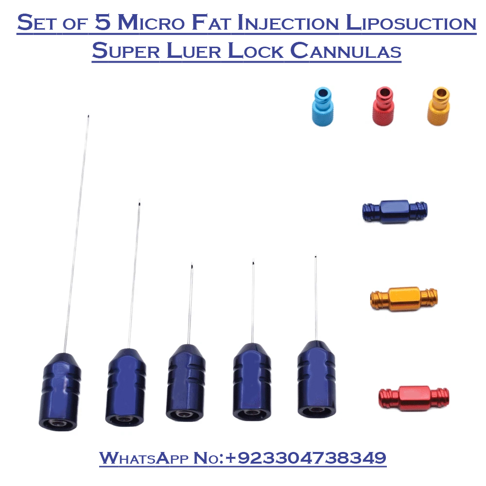 Set of 5 Micro Fat Injection Liposuction Super Luer Lock Cannulas
