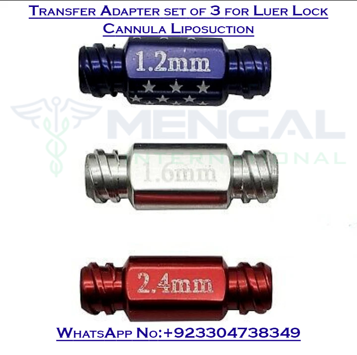 Transfer Adapter set of 3 for Luer Lock Cannula Liposuction Plastic Surgery Instruments
