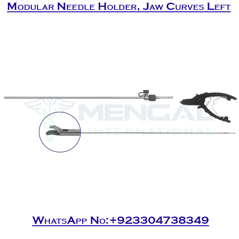 Laparoscopic Modular Needle Holder, Jaw Curves Left