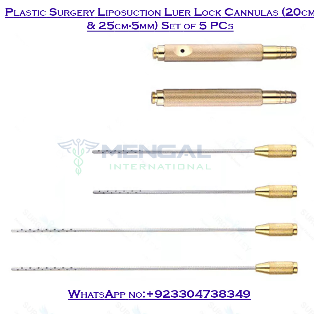 Plastic Surgery Liposuction Luer Lock Cannulas (20cm & 25cm-5mm) Set of 5 PCs