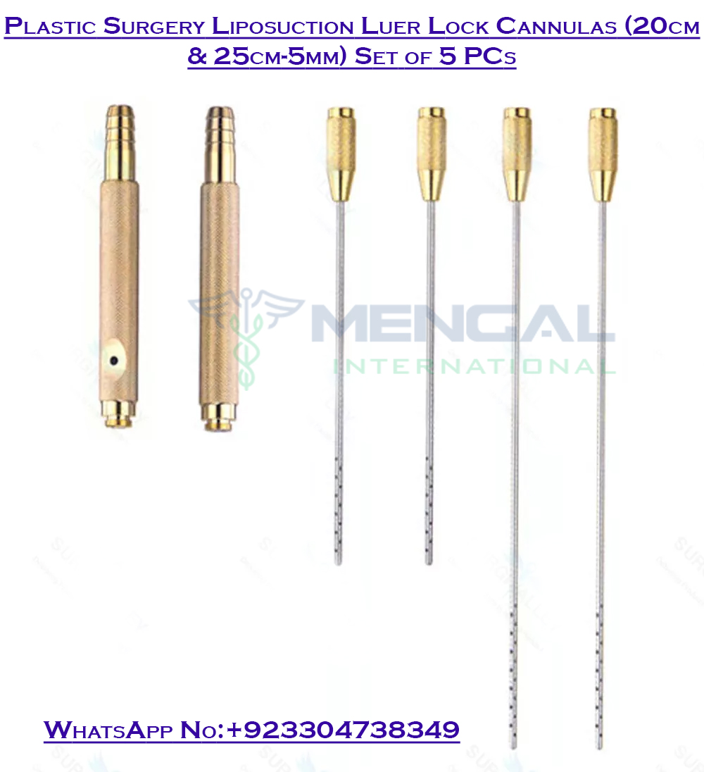 Plastic Surgery Liposuction Luer Lock Cannulas (20cm & 25cm-5mm) Set of 5 PCs
