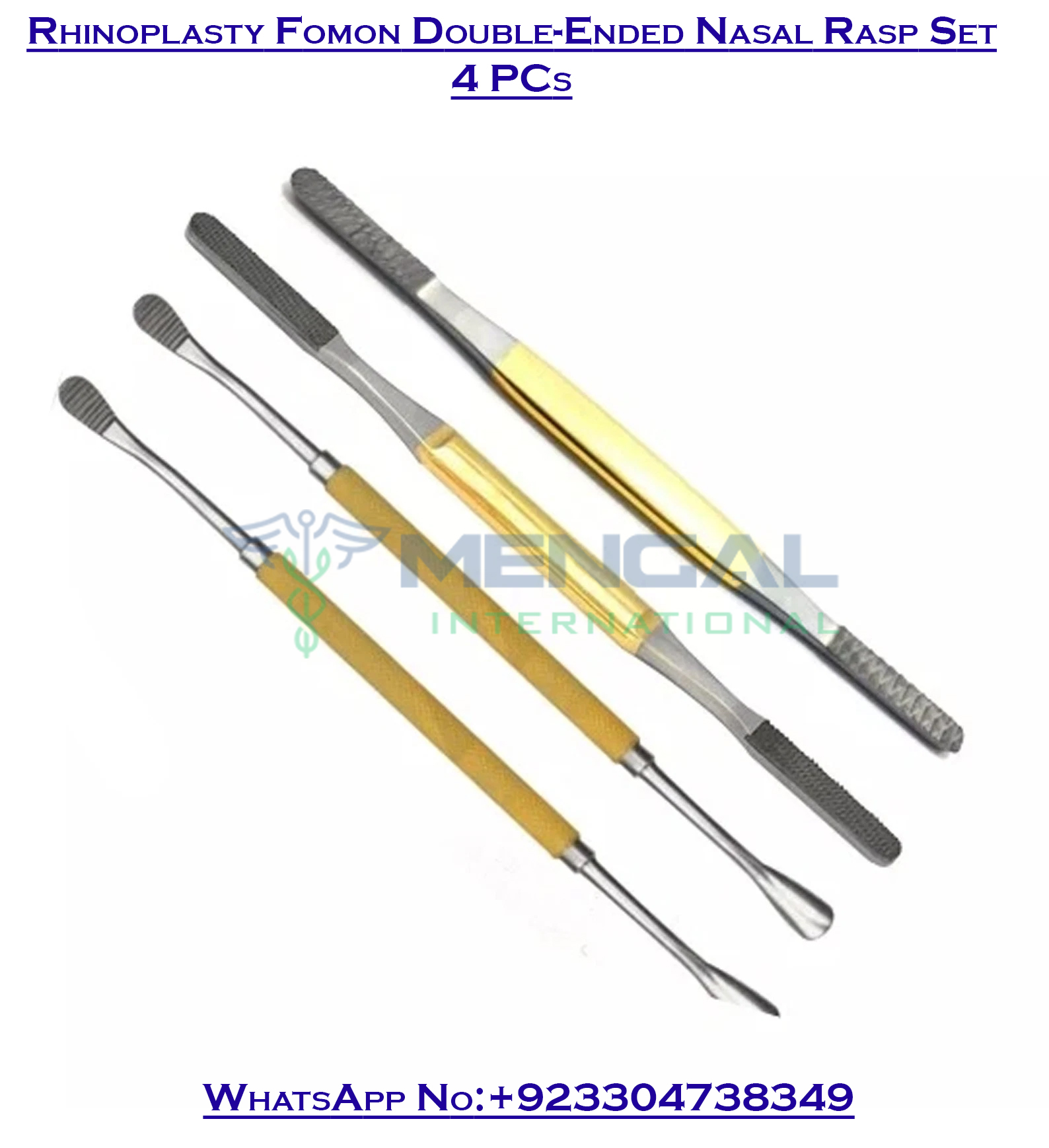 Premium Rhinoplasty Fomon Double-Ended Nasal Rasp Set – 4-Piece Surgical Instrument