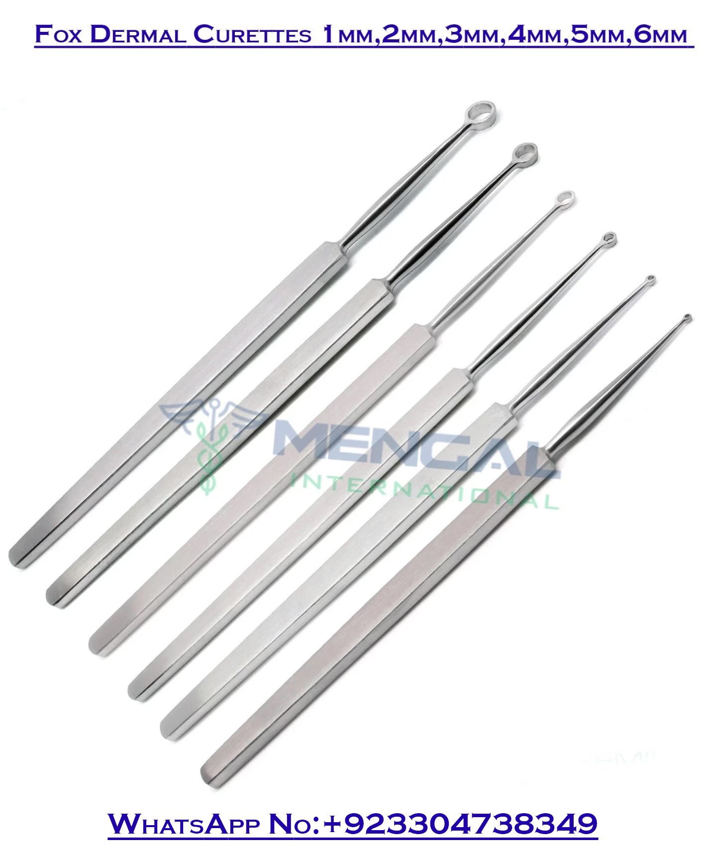 Fox Dermal Curettes Dermatology 1mm,2mm,3mm,4mm,5mm,6mm ENT Instruments