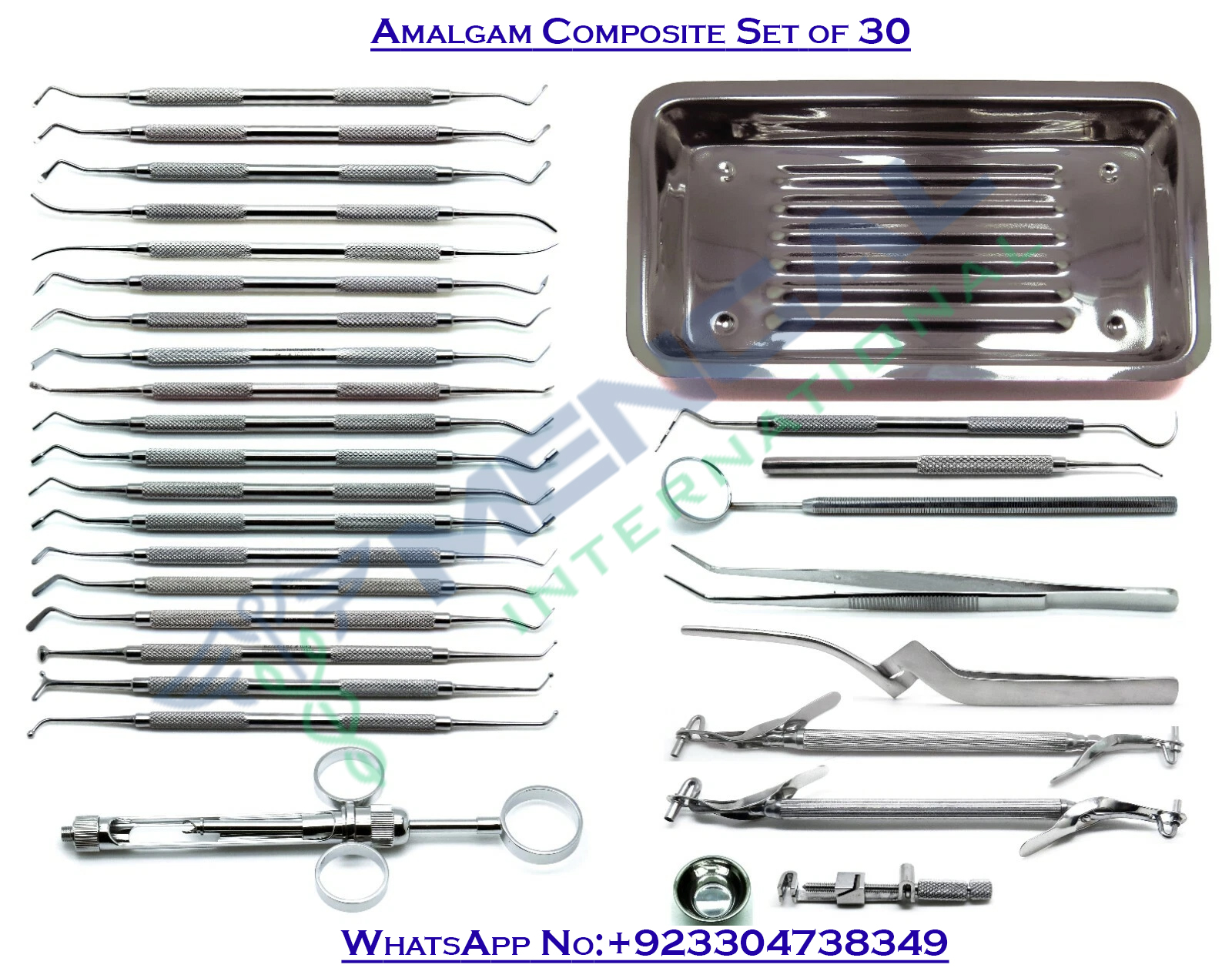 Amalgam Composite Set of 30 Dental Stainless Steel Premium Tray Setup