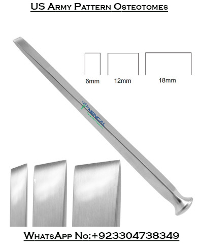 US Army Pattern Osteotomes German Grade Surgical Orthopedic Instruments Stainless Steel Bone Chisels - Image 3