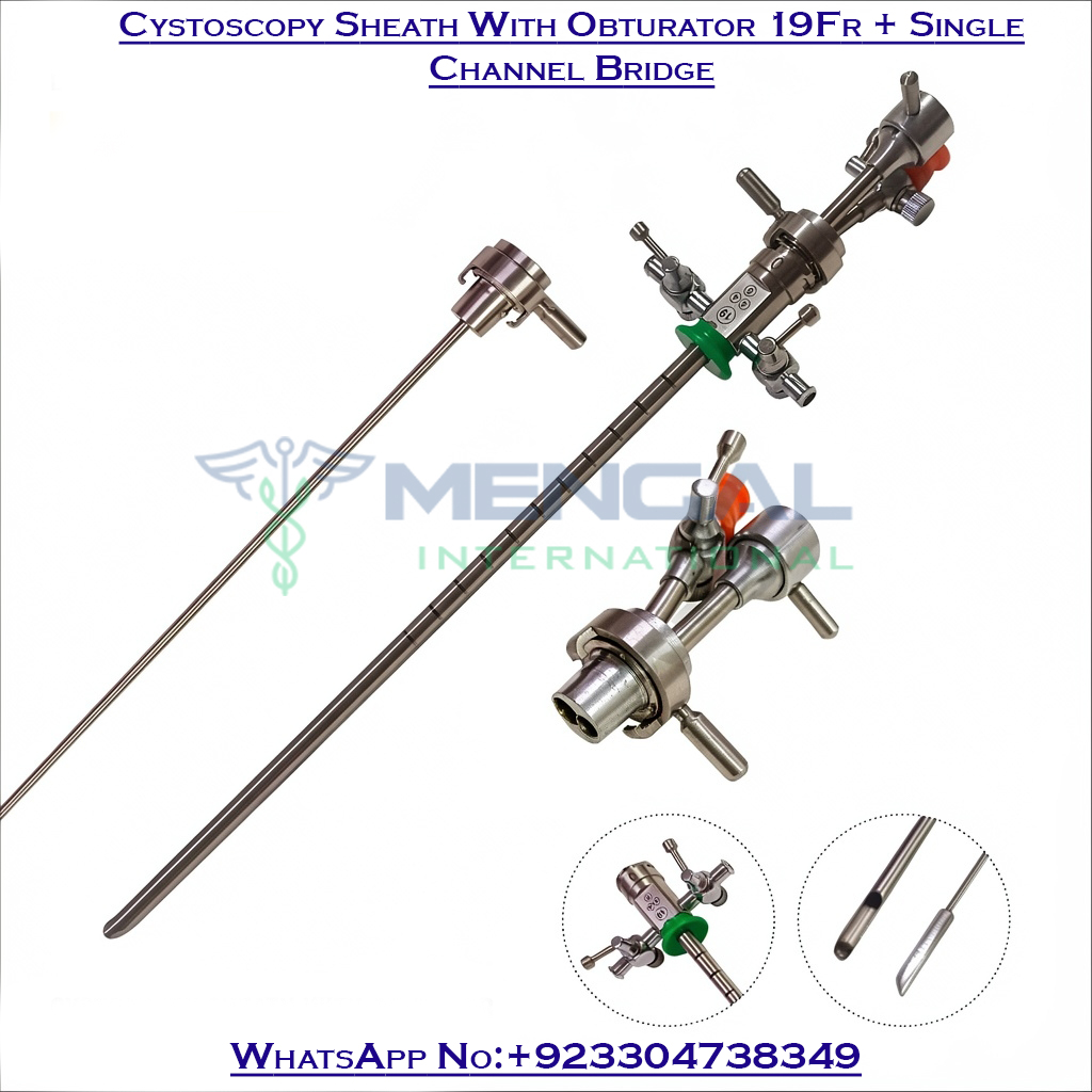 19Fr Cystoscopy Sheath with Obturator & Single Channel Bridge German Stainless Steel Urology Instrument